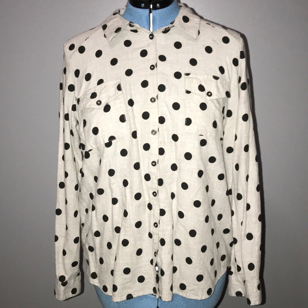 Black and light grey polka dot button down.